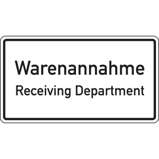 Hinweisschild: Warenannahme / Receiving Department, zweisprachig, Aluminium reflektierend, 600 x 330 mm, 1 Stück