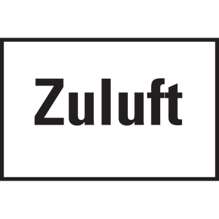 Hinweisschild: Zuluft, weiß-schwarz, Folie selbstklebend, 150 x 100 mm, 1 Stück