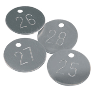 Kennzeichnungsmarken fortlaufend nummeriert, Zahl nach Wunsch, Aluminium, Ø 20 mm, 100 St./Verpackungseinheit