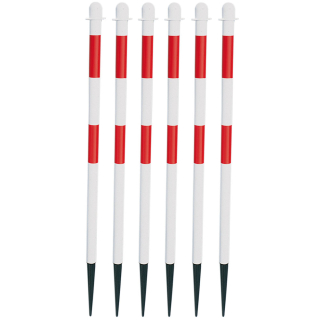 Kettenpfosten-Set Extern mit Einschlagspitze, rot-weiß reflektierend, Kunststoff, Ø 40 mm, 1250 mm, 6-teilig