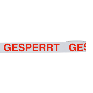 Klebeband GESPERRT, weiß-rot, selbstklebendes Polypropylen mit starkem Acrylatkleber, 50 mm, 66 m / Rolle