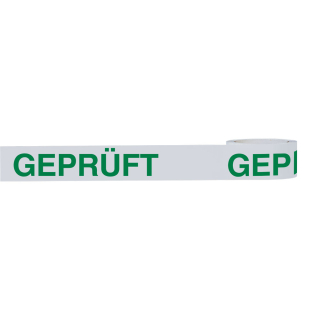 Klebeband Geprüft, weiß-grün, selbstklebendes Polypropylen mit starkem Acrylatkleber, 50 mm, 66 m / Rolle