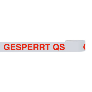 Klebeband Gesperrt QS, weiß-rot, selbstklebendes Polypropylen mit starkem Acrylatkleber, 50 mm, 66 m / Rolle