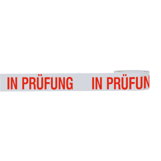 Klebeband in Prüfung, weiß-rot, selbstklebendes Polypropylen mit starkem Acrylatkleber, 50 mm, 66 m / Rolle