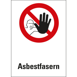 Kombi-Verbotsschild: Asbestfasern, weiß-rot, Piktogramm & Text, ASR/DIN, Kunststoff, 300 mm x 400 mm, 1 Stück