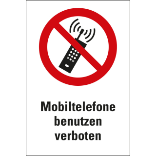 Kombi-Verbotsschild: Mobiltelefone benutzen verboten, ASR/ISO, Piktogramm & Text, Kunststoff, 200 mm x 300 mm, 1 Stück