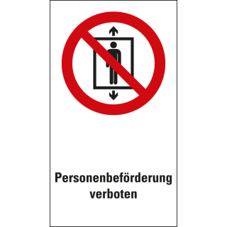 Kombi-Verbotsschild: Personenbeförderung verboten, ASR/ISO, Piktogramm & Text, Folie selbstklebend, 140 mm x 200 mm, 1 Stück