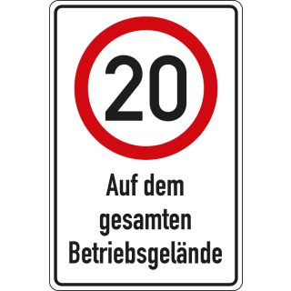 Kombischild 20 km / h - Auf dem gesamten Betriebsgelände, DIN, Aluminium RA0 reflektierend, 600 mm x 900 mm, 1 Stück