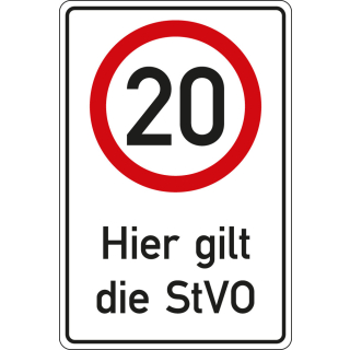 Kombischild 20 km / h - Hier gilt die StVO, Aluminium RA0 reflektierend, 600 mm x 900 mm, 1 Stück