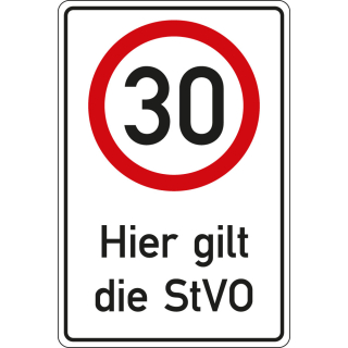 Kombischild 30 km / h - Hier gilt die StVO, Aluminium RA0 reflektierend, 600 mm x 900 mm, 1 Stück