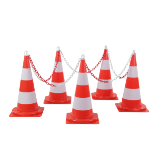 Leitkegel: Leitkegel- Absperrset Maxi, rot-weiß, 5 Kegel 5 Haken 10m Kunststoffkette / VE