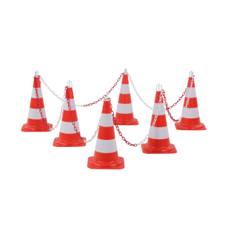 Leitkegel: Leitkegel- Absperrset Medium, rot-weiß, 6 Kegel 6 Haken 10m Kunststoffkette / VE