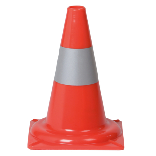Leitkegel: Leitkegel für Tag - und Nachteinsatz, rot-silber tagesleuchtend, PVC mit Silberringen aus Reflexfolie, 0,65 kg, 320 mm, 1 Stück