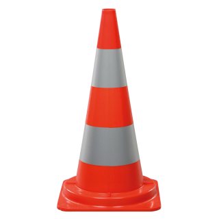 Leitkegel: Leitkegel für Tag - und Nachteinsatz, rot-silber tagesleuchtend, PVC mit Silberringen aus Reflexfolie, 4,3 kg, 750 mm, 1 Stück