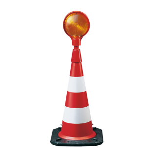 Leitkegel: Leitkegel mit Blitzlampe, rot-weiß, StVO, DIN EN 13422, HDPE-Kunststoff mit Reflexfolie Typ 2, 7,4 kg, 750 mm, 1 Stück