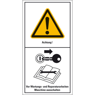 Maschinenkennzeichen: Achtung! Vor Wartungs- und Reparaturarbeiten Maschine ausschalten, praxisbewährt, Folie selbstklebend, 100 x 200 mm, 1 Stück