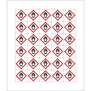 Mini-Gefahrensymbol: GHS03 Flamme über Kreis, Folie selbstklebend, 20 x 20 mm, 30 St./Bogen