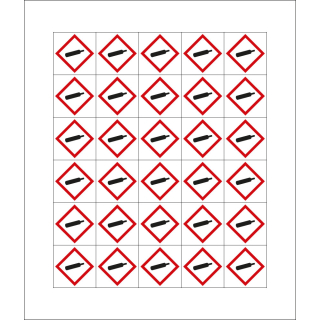 Mini-Gefahrensymbol: GHS04 Gasflasche, Folie selbstklebend, 20 x 20 mm, 30 St./Bogen