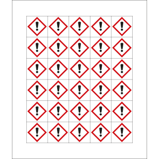 Mini-Gefahrensymbol: GHS07 Ausrufezeichen, Folie selbstklebend, 20 x 20 mm, 30 St./Bogen