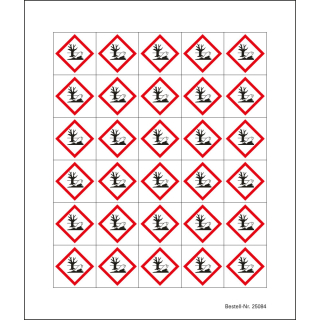 Mini-Gefahrstoffsymbol: GHS09 Umwelt, Folie selbstklebend, 20 x 20 mm, 30 St./Bogen
