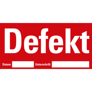 Organisationsetikett: Defekt, beschriftbar, rot, ablösbares Haftpapier selbstklebend, 148 mm x 74 mm, 500 St./Rolle