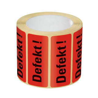 Organisationsetikett: Defekt!, rot, Haftpapier ablösbar, 50 mm x 20 mm, 500 St./Rolle