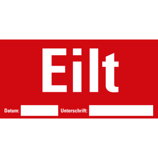 Organisationsetikett: Eilt, beschriftbar, rot, ablösbares Haftpapier selbstklebend, 148 mm x 74 mm, 500 St./Rolle