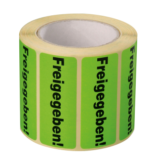 Organisationsetikett: Freigegeben!, grün, ablösbares Haftpapier selbstklebend, 50 mm x 20 mm, 500 St./Rolle