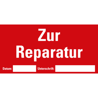 Organisationsetikett: Zur Reparatur, beschriftbar, rot, ablösbares Haftpapier selbstklebend, 148 mm x 74 mm, 500 St./Rolle