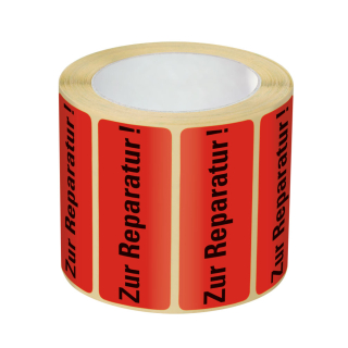 Organisationsetikett: Zur Reparatur!, rot, Haftpapier ablösbar, 50 mm x 20 mm, 500 St./Rolle