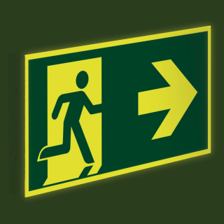PERMALIGHT power Fahnenschild: Rettungsweg links/rechts, ASR/ISO, Kunststoff lang nachleuchtend, 300 x 150 mm, 1 Stück