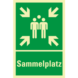 PERMALIGHT power Rettungszeichen-Kombischild: Sammelstelle, ASR/ISO, vorgebohrt, Aluminium lang nachleuchtend, 400 x 600 mm, 1 Stück