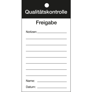 Qualitätsanhänger: Qualitätskontrolle-Freigabe, zum Beschriften, weiß-schwarz, Karton mit Bindedraht, 80 mm x 150 mm, 50 St./Verpackungseinheit