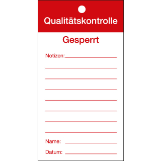 Qualitätsanhänger: Qualitätskontrolle-Gesperrt, zum Beschriften, weiß-rot, Karton mit Bindedraht, 80 mm x 150 mm, 50 St./Verpackungseinheit