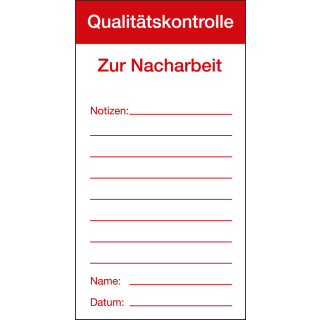 Qualitätsaufkleber: Qualitätskontrolle-Zur Nacharbeit, Folie selbstklebend, 80 mm x 150 mm, 1 Stück