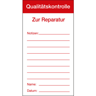 Qualitätsaufkleber: Qualitätskontrolle-Zur Reparatur, Papier selbstklebend, 80 mm x 150 mm, 100 St. / Block