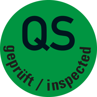 Qualitätskennzeichen: QS geprüft/inspected, grün-schwarz, Folie selbstklebend, Ø 15 mm, 1000 St./Rolle
