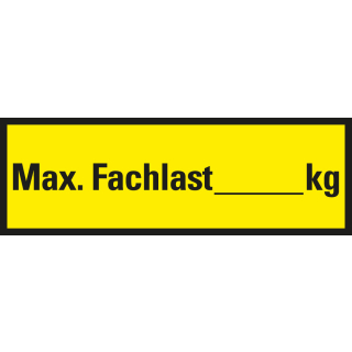 Regalbelastungsaufkleber: Max. Fachlast ... kg, Freitextfeld, gelb-schwarz, Folie selbstklebend, 150 x 50 mm, 5 St./Bogen