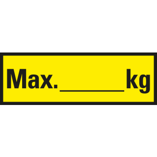 Regalbelastungsaufkleber: Max. ... kg, Freitextfeld, gelb-schwarz, Folie selbstklebend, 150 x 50 mm, 5 St./Bogen