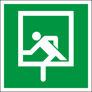 Rettungszeichen: Notausstieg, ASR/DIN, Folie selbstklebend, 200 x 200 mm, 1 Stück