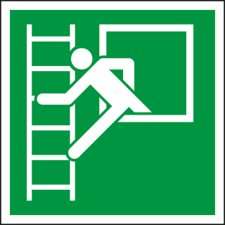 Rettungszeichen: Notausstieg mit Fluchtleiter, ASR/ISO, Folie selbstklebend, 200 x 200 mm, 1 Stück