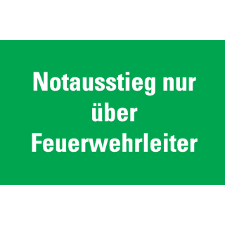 Rettungszeichen: Notausstieg nur über Feuerwehrleiter, grün-weiß, praxisbewährt, Folie selbstklebend, 250 x 150 mm, 1 Stück