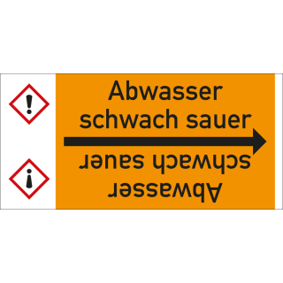 Rohrleitungsband: Abwasser schwach sauer, mit Gefahrensymbol, DIN 2403, für Rohre ab Ø 15 mm, Folie selbstklebend, 33 m/Rolle