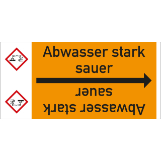 Rohrleitungsband: Abwasser stark sauer, mit Gefahrensymbol, DIN 2403, für Rohre ab Ø 15 mm, Folie selbstklebend, 33 m/Rolle