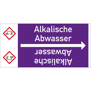 Rohrleitungsband: Alkalische Abwasser, mit Gefahrensymbol, DIN 2403, für Rohre ab Ø 15 mm, Folie selbstklebend, 33 m/Rolle
