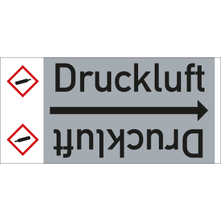 Rohrleitungsband: Druckluft, mit Gefahrensymbol, DIN 2403, für Rohre ab Ø 15 mm, Folie selbstklebend, 33 m/Rolle