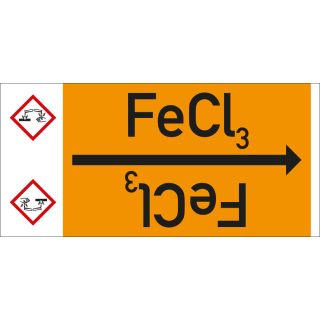 Rohrleitungsband: FeCl3, mit Gefahrensymbol, DIN 2403, für Rohre ab Ø 15 mm, Folie selbstklebend, 33 m/Rolle