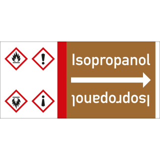 Rohrleitungsband: Isopropanol, mit zwei Gefahrensymbolen, DIN 2403, für Rohre ab Ø 15 mm, Folie selbstklebend, 33 m/Rolle