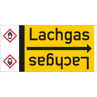 Rohrleitungsband: Lachgas, mit Gefahrensymbol, DIN 2403, für Rohre ab Ø 15 mm, Folie selbstklebend, 33 m/Rolle