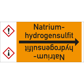 Rohrleitungsband: Natriumhydrogensulfit, mit Gefahrensymbol, DIN 2403, für Rohre ab Ø 15 mm, Folie selbstklebend, 33 m/Rolle